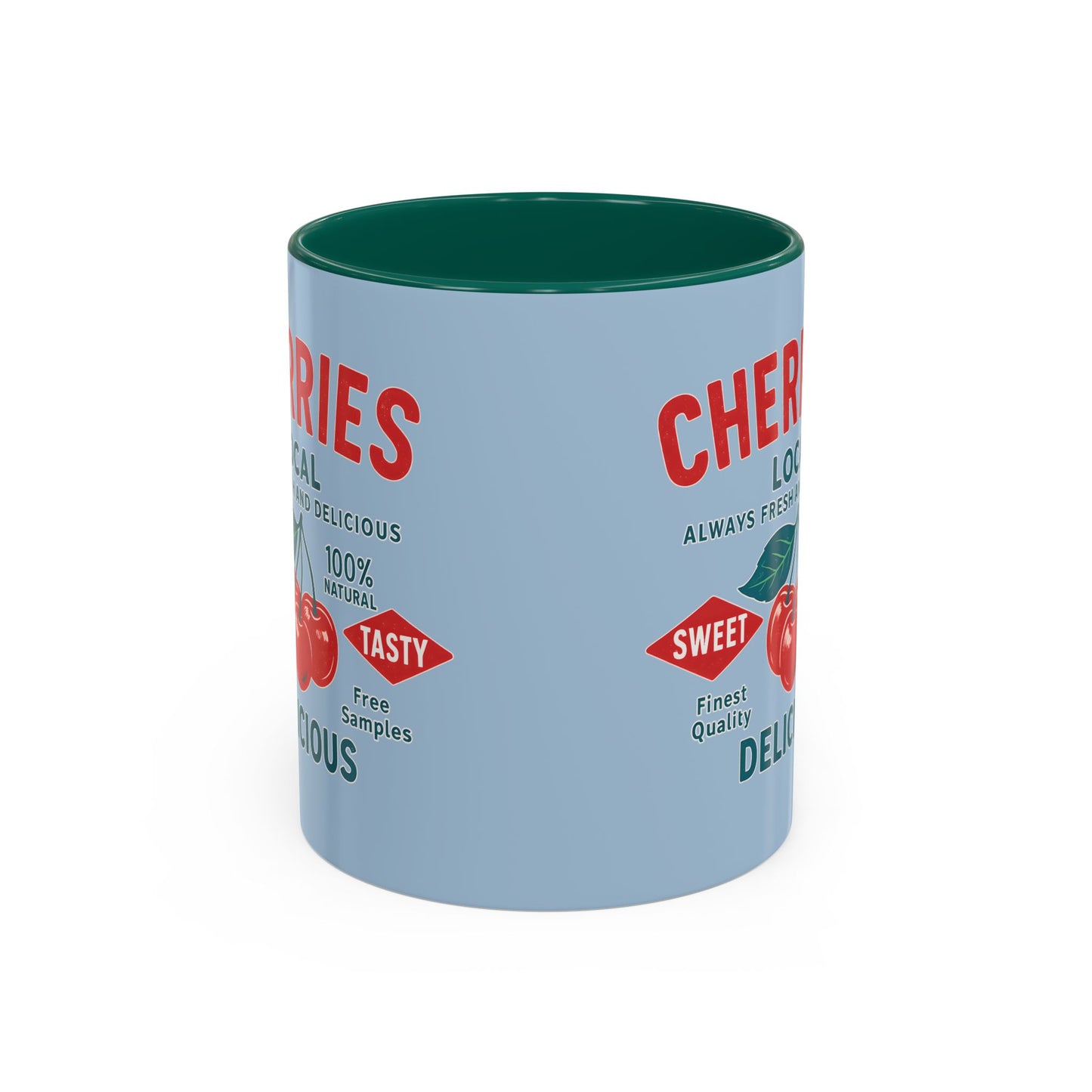 "Delicious Cherries", Colorful Mugs (11oz, 15oz) (Retro Sky)