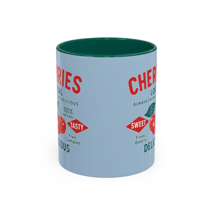 "Delicious Cherries", Colorful Mugs (11oz, 15oz) (Retro Sky)