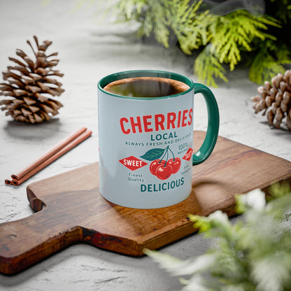 "Delicious Cherries", Colorful Mugs (11oz, 15oz) (Washed Silver-Blue)