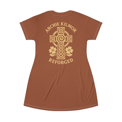 "Archie Kilmor Cross - Reforged" #01, Wearable Fine Art T-Shirt Dress (Sienna Brown)