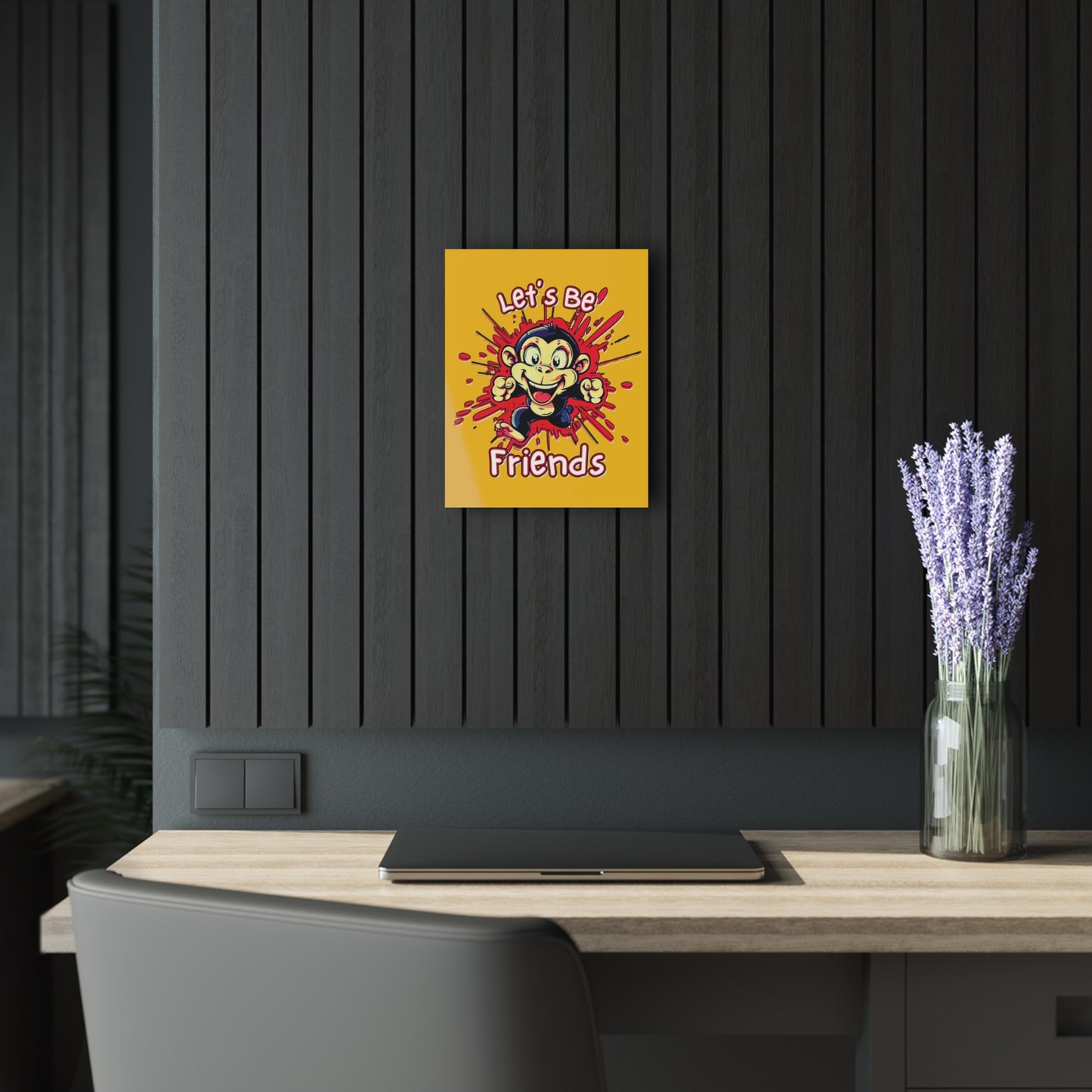 "Let's Be Friends", Acrylic Wall Prints (French Cleat Hanging) (Honey Yellow)