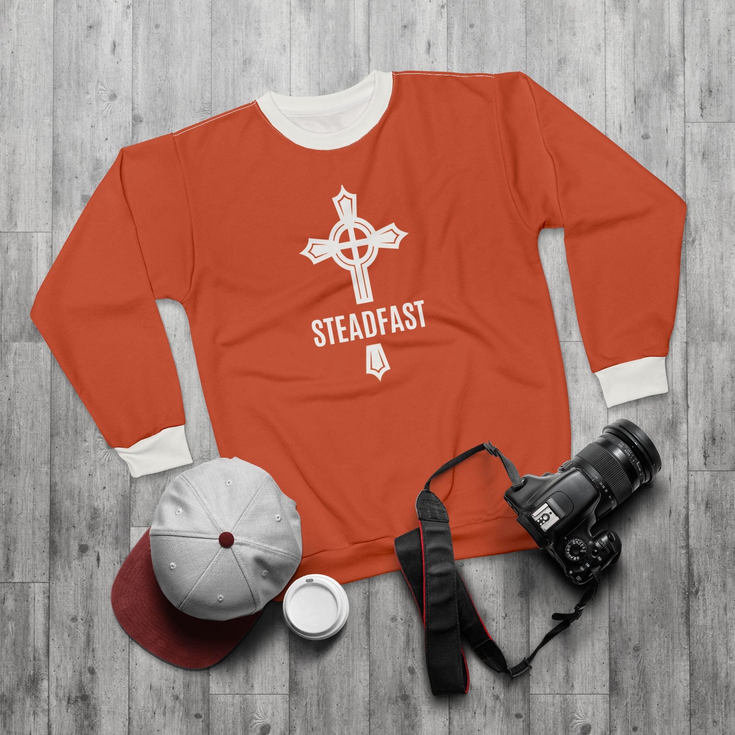 "Steadfast Cross", Unisex Sweatshirt (Persimmon Orange)
