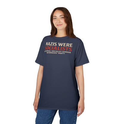 "Nazis were Socialists", Unisex T-shirt (Burka Blue Grey)