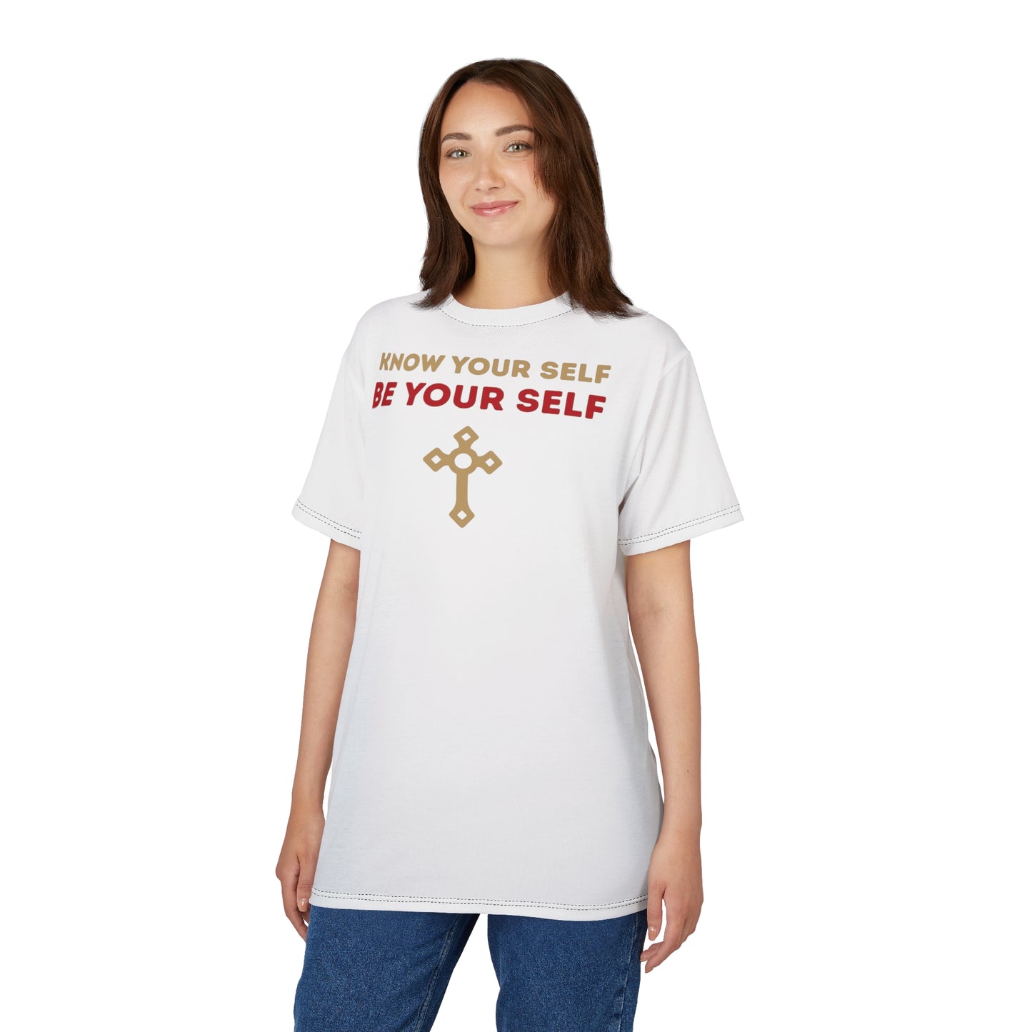 "Know Your Self", Unisex T-shirt (Foamy Milk White)