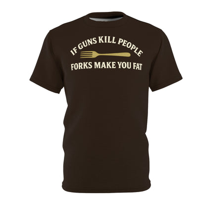 ''Forks Make You Fat", Unisex T-shirt (Peatshadow Brown)