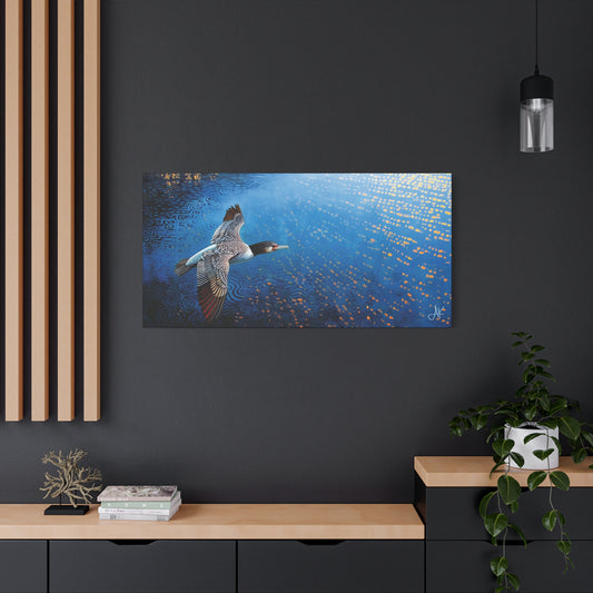 "Sky Kin III – Gannet Above the Tidal Script", Fine Art Matte Canvas, Stretched, 1.25"