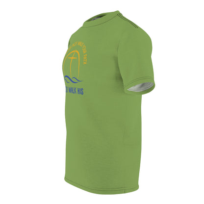 "God Does Not Walk Your Path", Unisex T-shirt (70's Light Green)