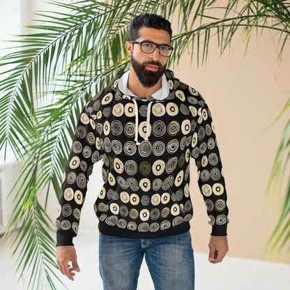 "Punk Polka", Unisex Wearable Art Pullover Hoodie (Plain Black Cuffs)
