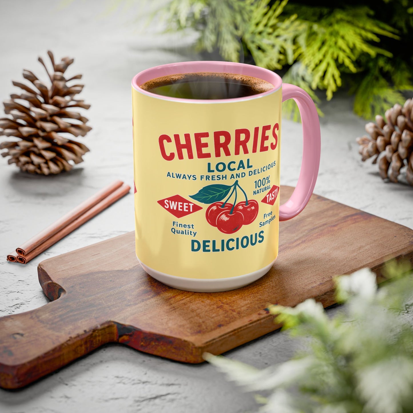"Delicious Cherries", Colorful Mugs (11oz, 15oz) (Sanctum Veil)
