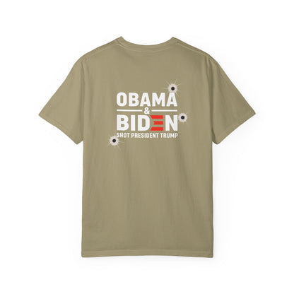 "Obama & Biden Shot President Trump", Unisex Black T-shirt