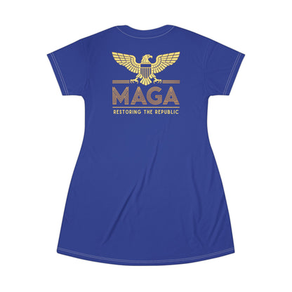 "MAGA - Restoring the Republic", T-Shirt Dress (Patriot Blue)