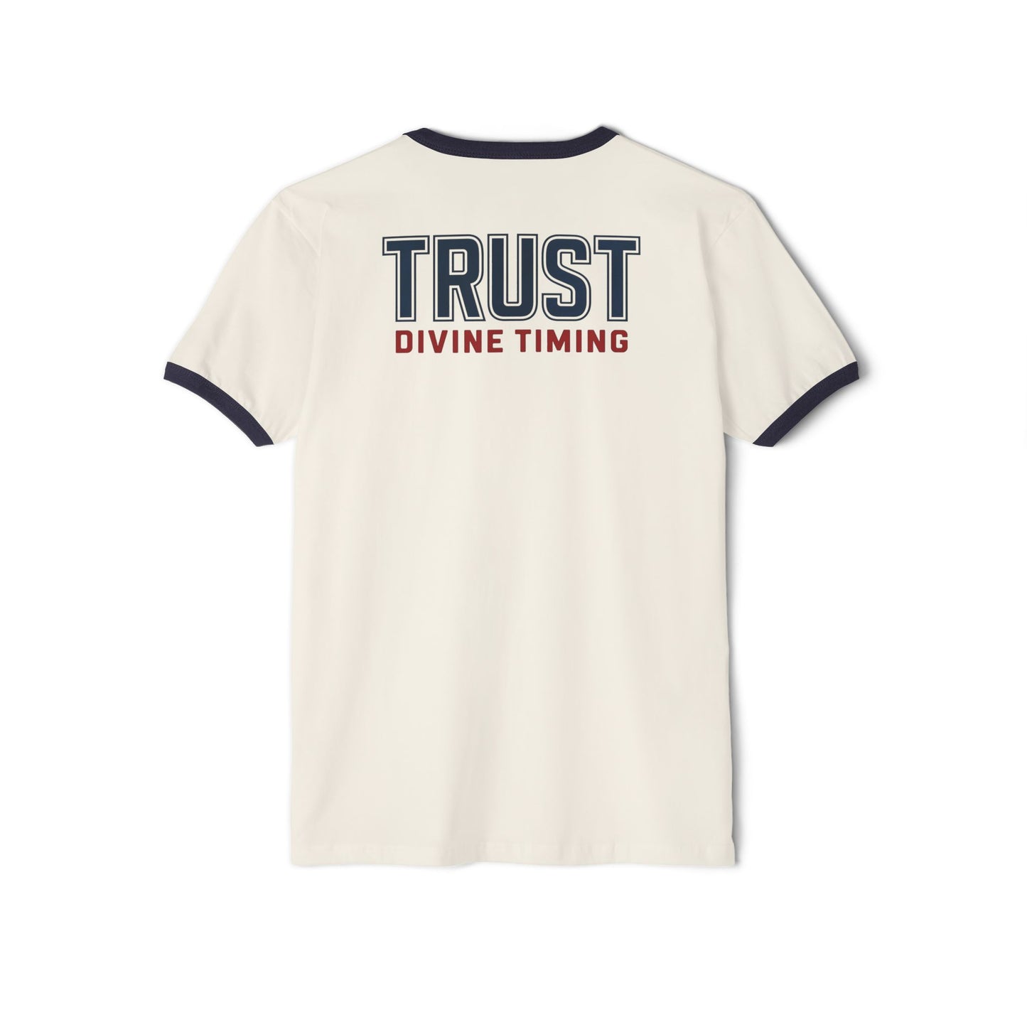 "Trust Divine Timing" #02, Unisex Cotton Ringer T-Shirt