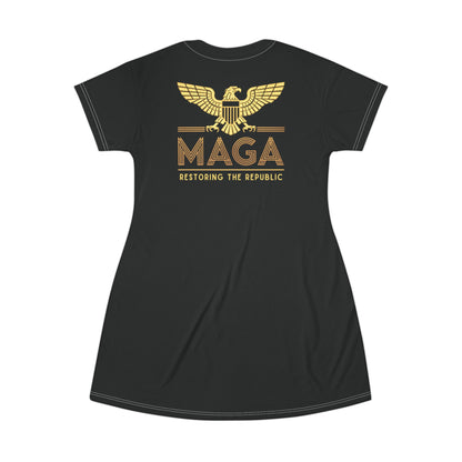"MAGA - Restoring the Republic", T-Shirt Dress (Void Black)