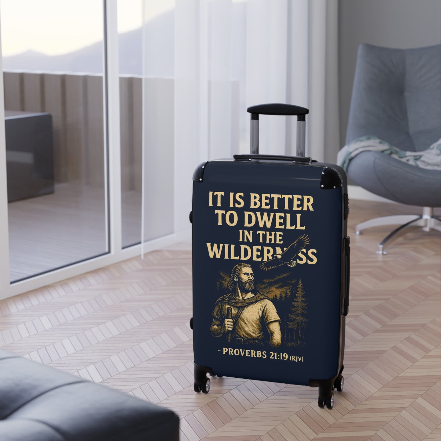 "Proverbs 21:19 (KJV), Suitcases (Dark Cambridge Blue)