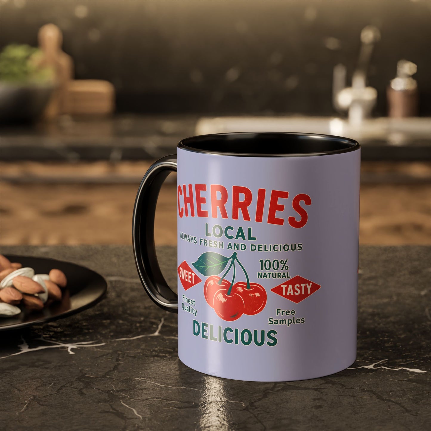 "Delicious Cherries", Colorful Mugs (11oz, 15oz) (Retro Periwinkle)