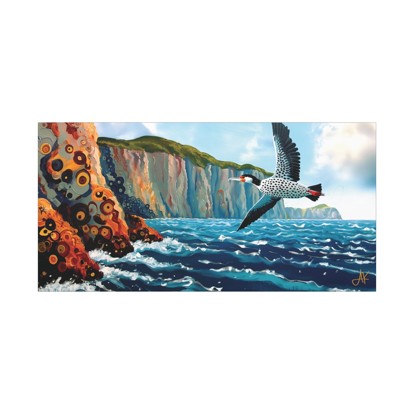 "Sky Kin V – Gannet Past the Ember Cliffs", Fine Art Matte Canvas, Stretched, 1.25"