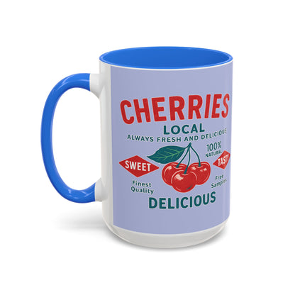 "Delicious Cherries", Colorful Mugs (11oz, 15oz) (Retro Periwinkle)