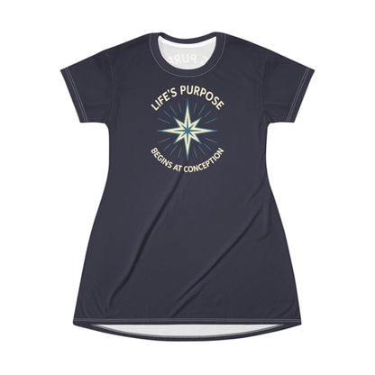 "Life's Purpose Begins at Conception #01", T-Shirt Dress (Retro Eighties Violet)