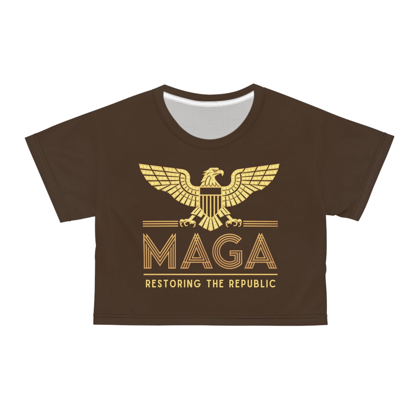 "MAGA - Restoring the Republic", Crop Tee (Dark Chocolate Brown)
