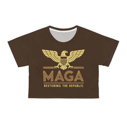 "MAGA - Restoring the Republic", Crop Tee (Dark Chocolate Brown)