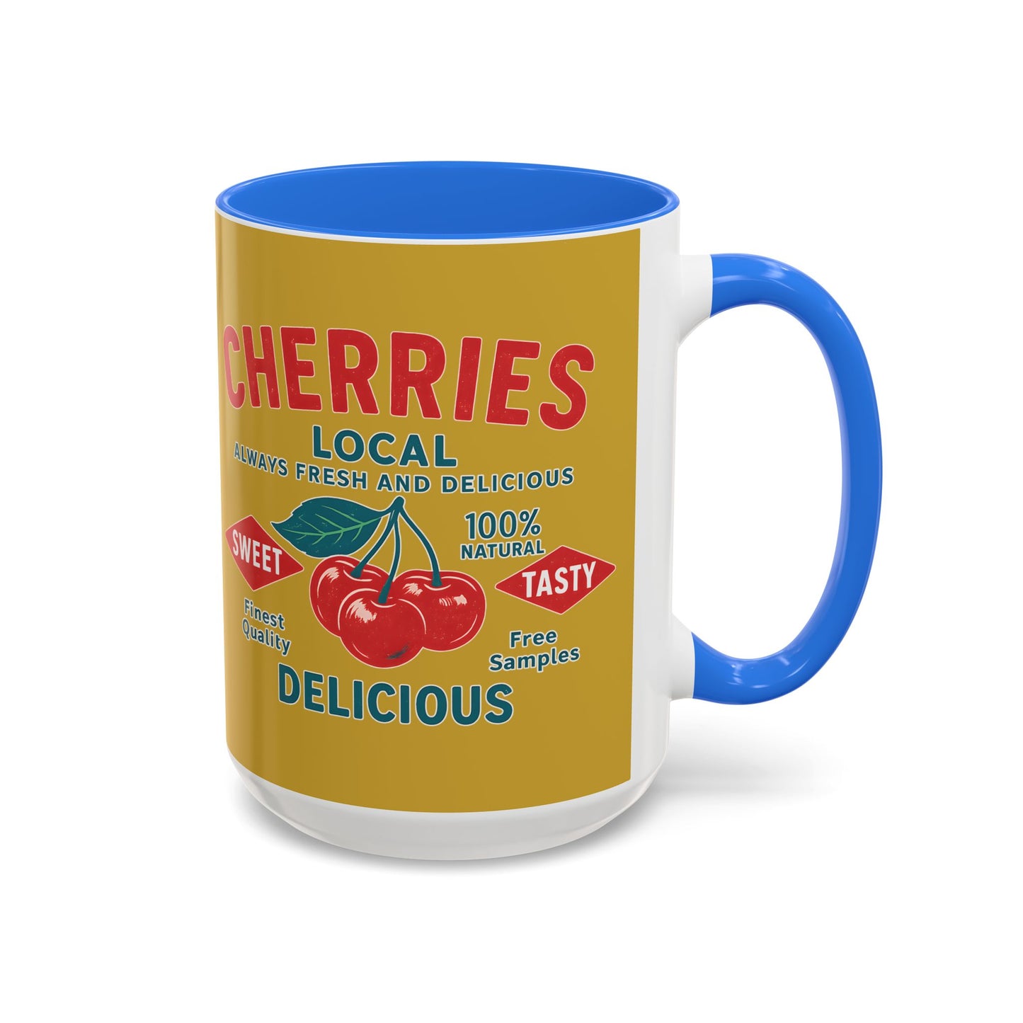 "Delicious Cherries", Colorful Mugs (11oz, 15oz) (Forgelight Gold)