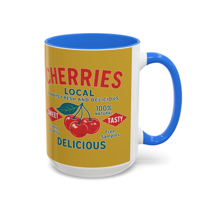 "Delicious Cherries", Colorful Mugs (11oz, 15oz) (Forgelight Gold)
