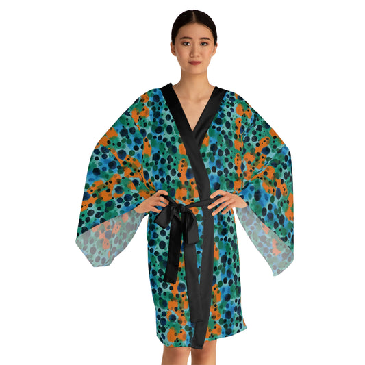 "Midnight Coral", Long Sleeve Kimono Robe