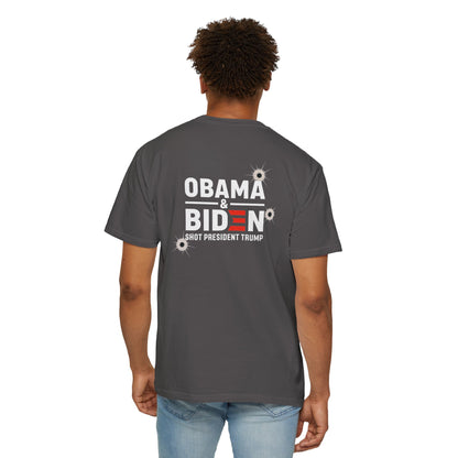 "Obama & Biden Shot President Trump", Unisex Black T-shirt