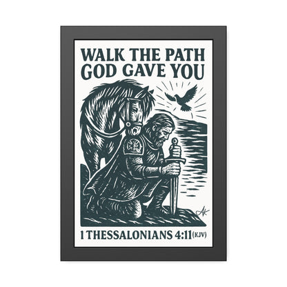 "1 Thessalonians 4:11 (KJV)", Framed Paper Poster (Porcelain White)
