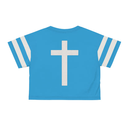 "Faith Overcomes Fear", Crop Tee (Antipodean Blue)
