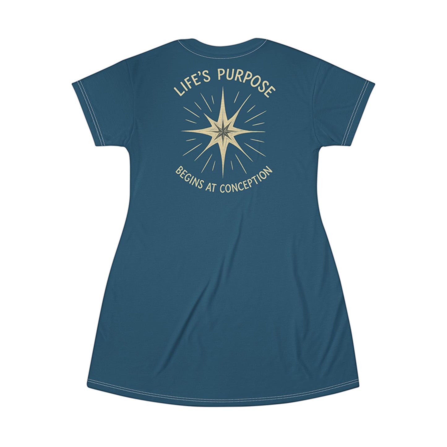"Life's Purpose Begins at Conception #02", T-Shirt Dress (Manannán Blue)