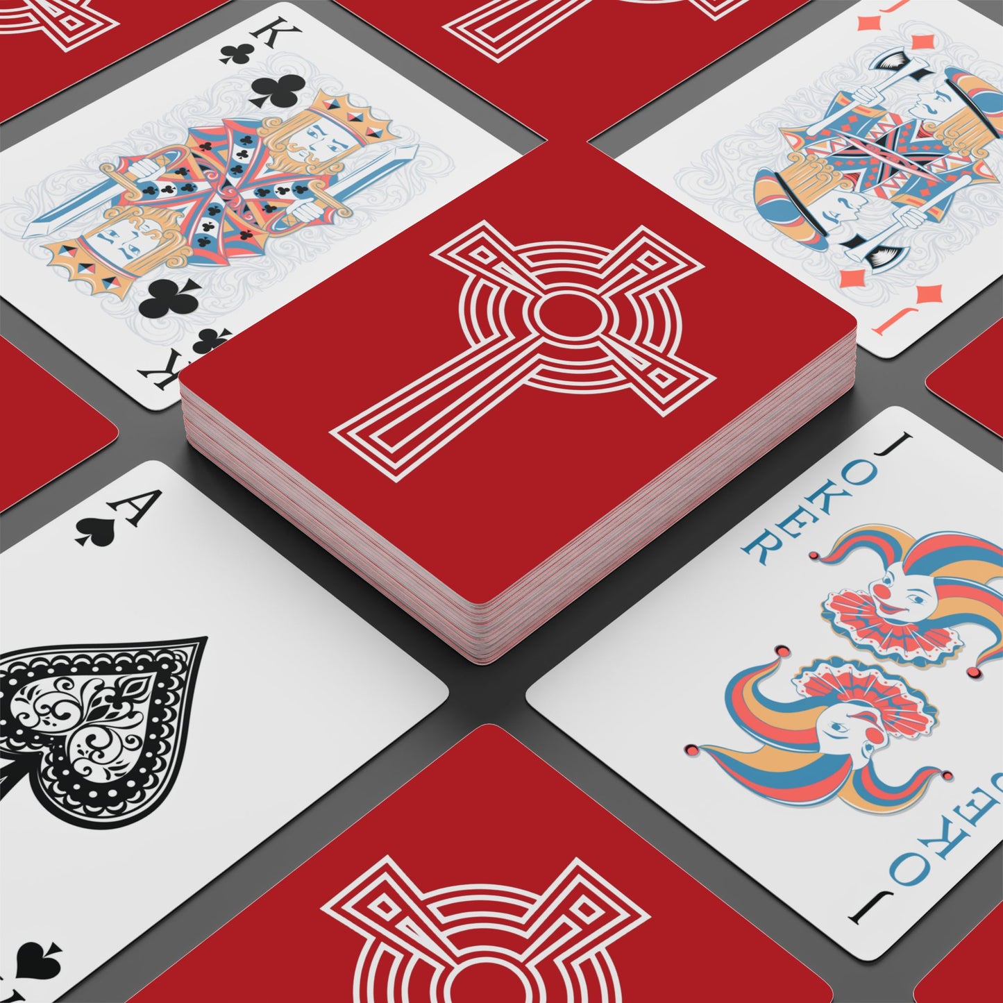 "A Simple High Cross", Christian Playing Cards (Flame Scarlet)