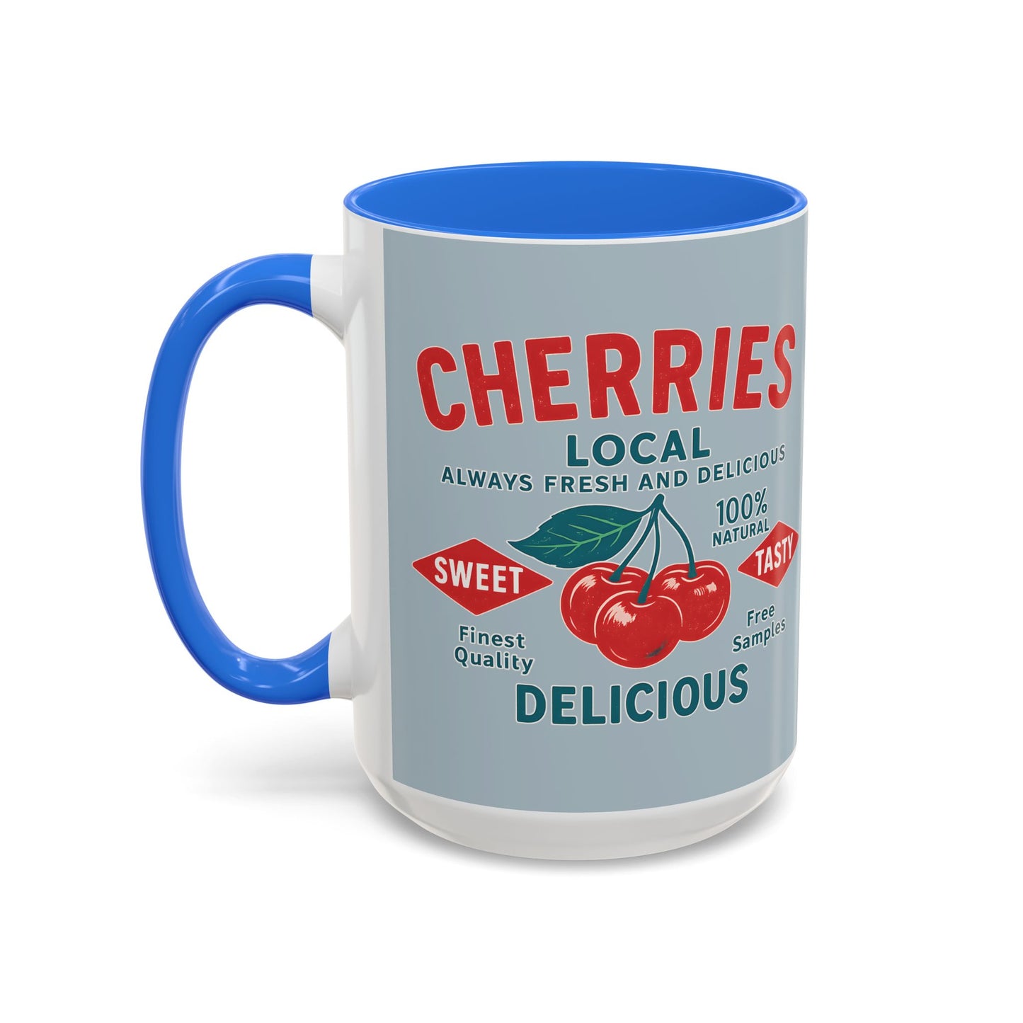 "Delicious Cherries", Colorful Mugs (11oz, 15oz) (Washed Silver-Blue)