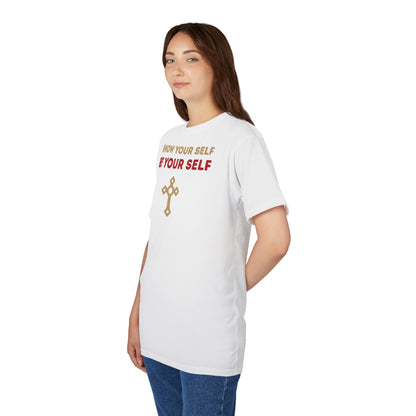 "Know Your Self", Unisex T-shirt (Foamy Milk White)