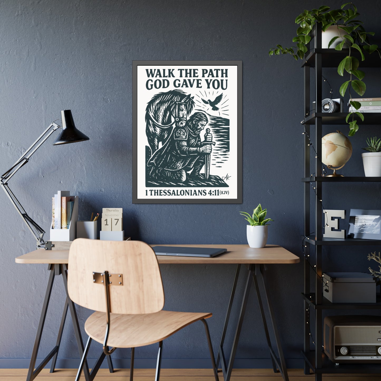 "1 Thessalonians 4:11 (KJV)", Framed Paper Poster (Porcelain White)