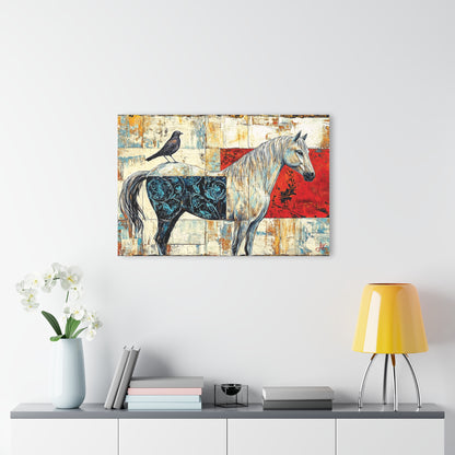 "Series: White Horse with Bird #01", Fine Art Acrylic Wall Prints (French Cleat Hanging)