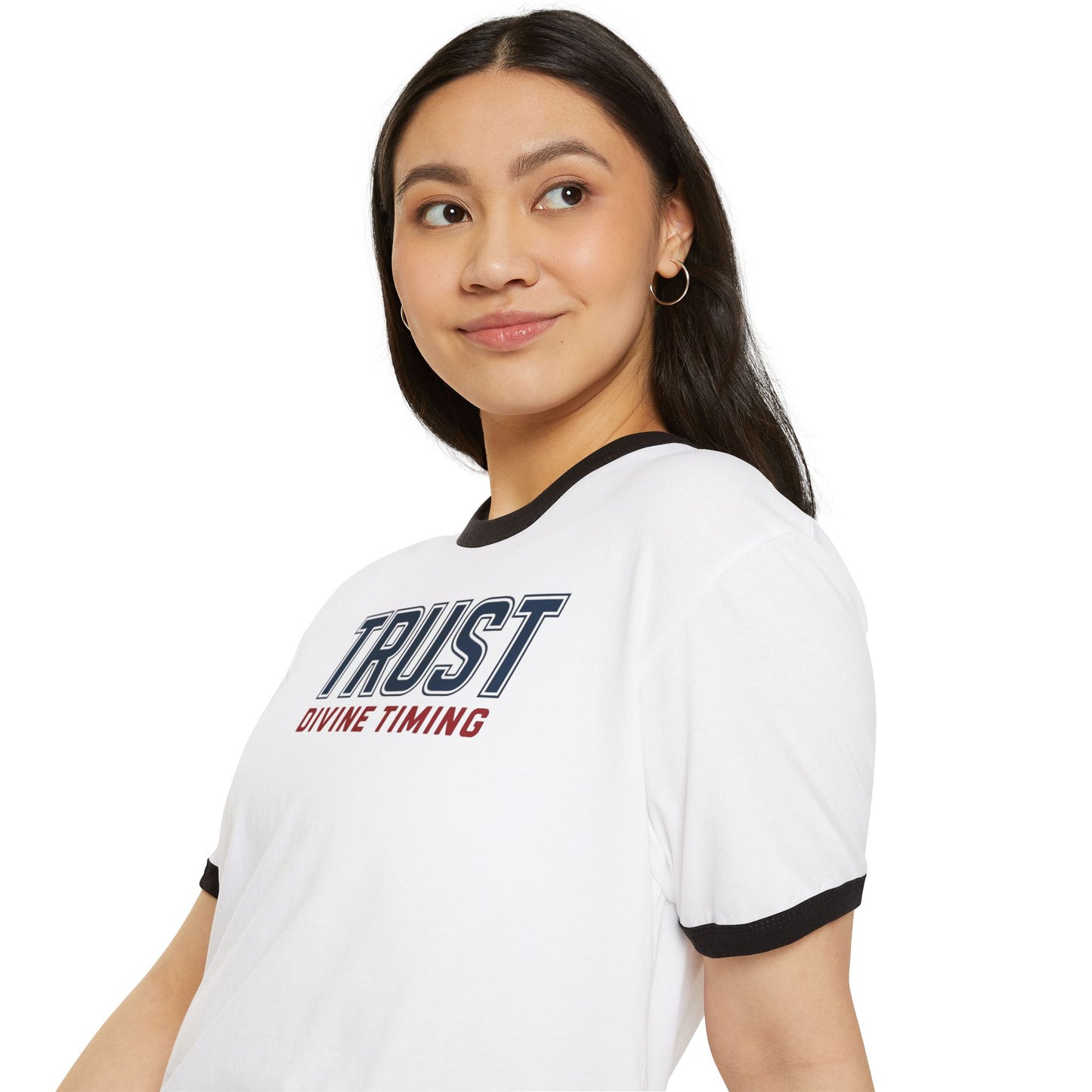 "Trust Divine Timing" #02, Unisex Cotton Ringer T-Shirt