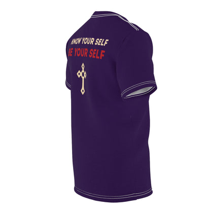 "Know Your Self", Unisex T-shirt (Russian Violet)