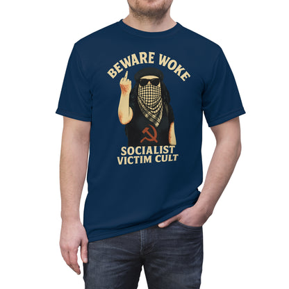 "Beware Woke - Voltaire", Wearable Art Unisex T-shirt (Höpfner Blue)