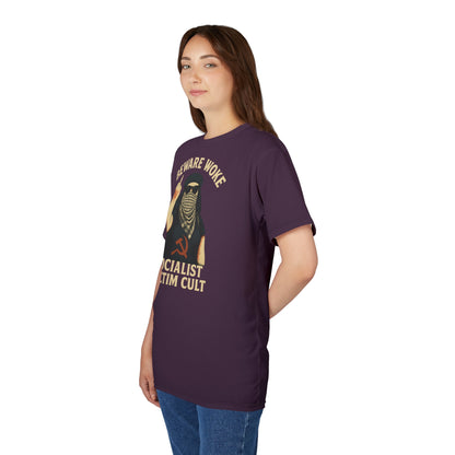 "Beware Woke - Voltaire", Wearable Art Unisex T-shirt (Blackberry Wine)