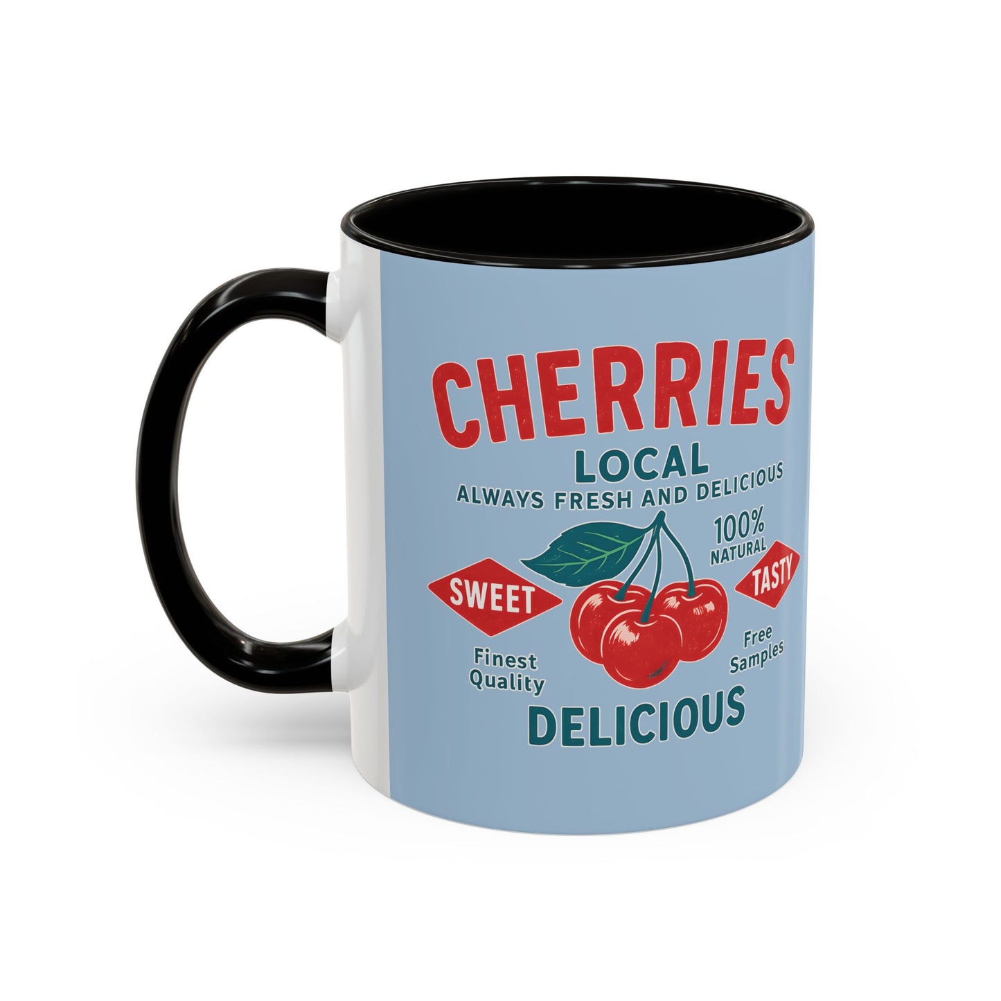 "Delicious Cherries", Colorful Mugs (11oz, 15oz) (Retro Sky)