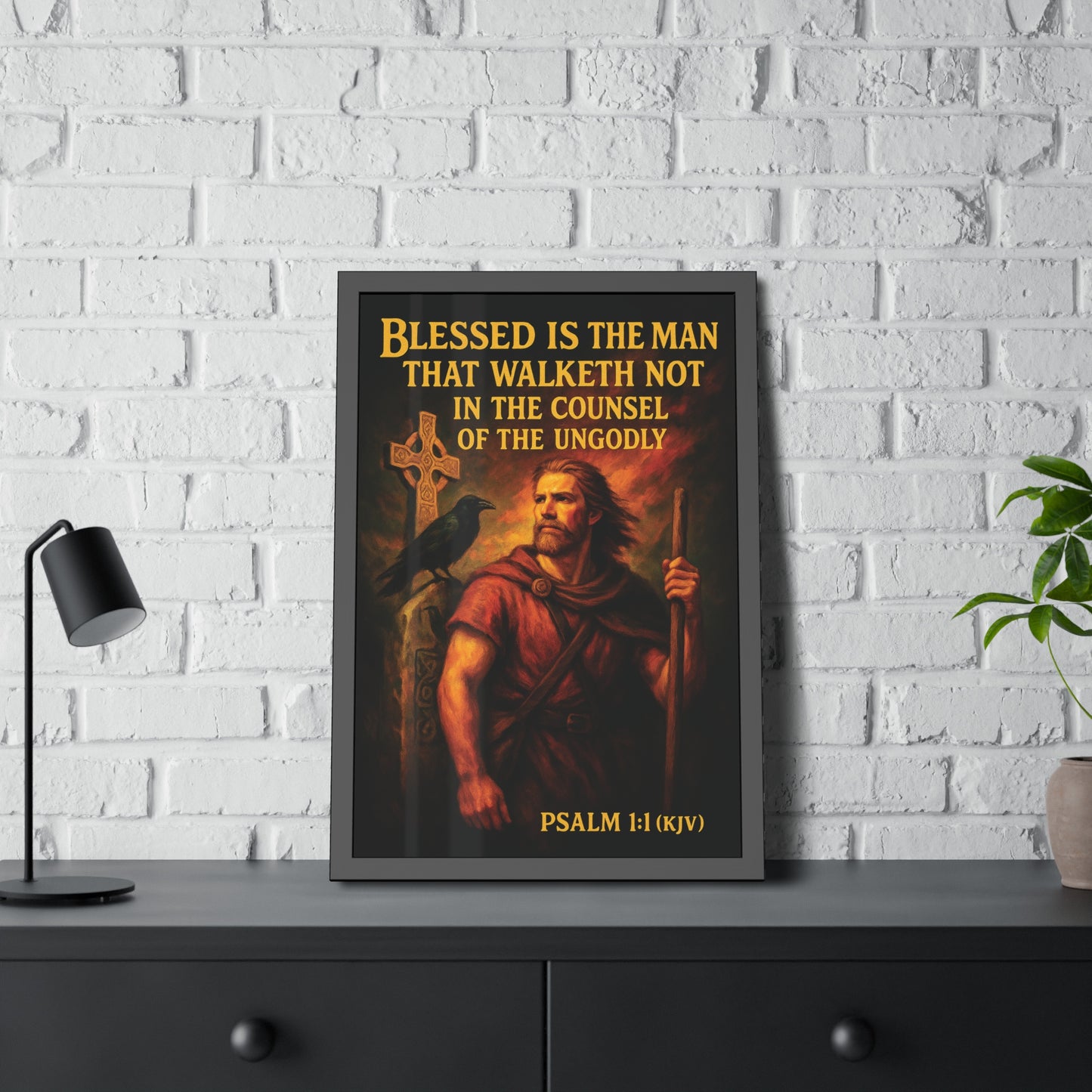 "Psalm 1:1 (KJV)", Framed Paper Poster (Peatshadow Black)
