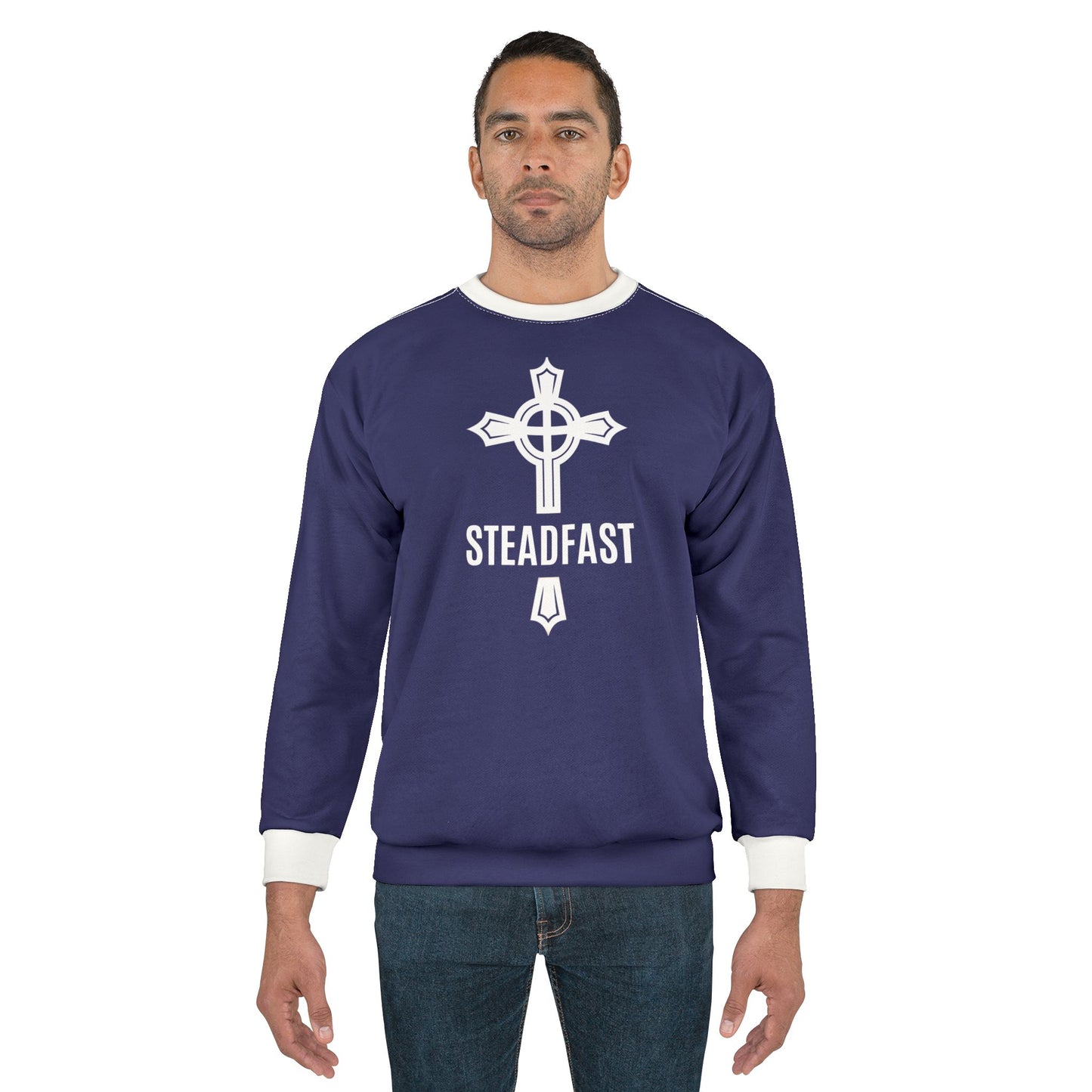"Steadfast Cross", Unisex Sweatshirt (Midnight Blue)