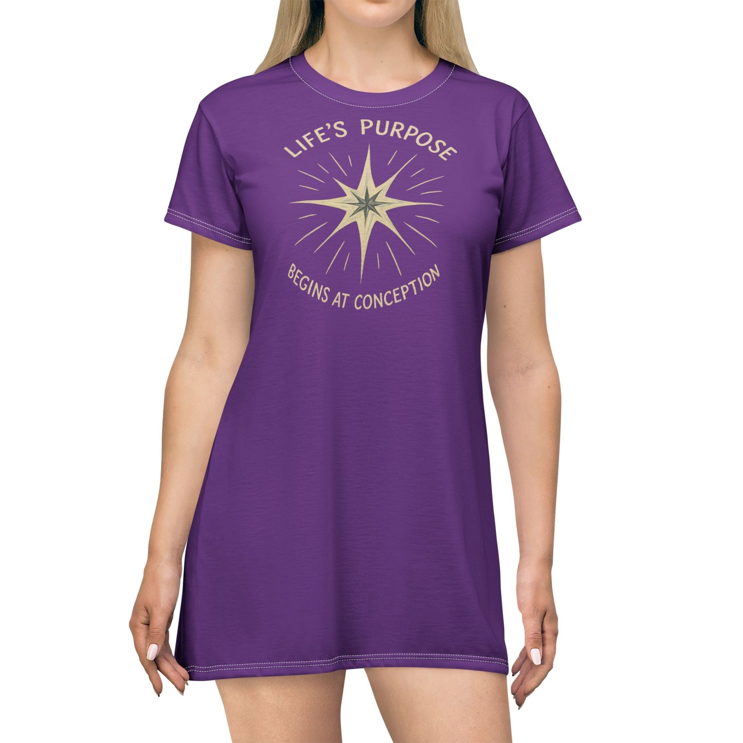 "Life's Purpose Begins at Conception #02", T-Shirt Dress (Vesper Violet)