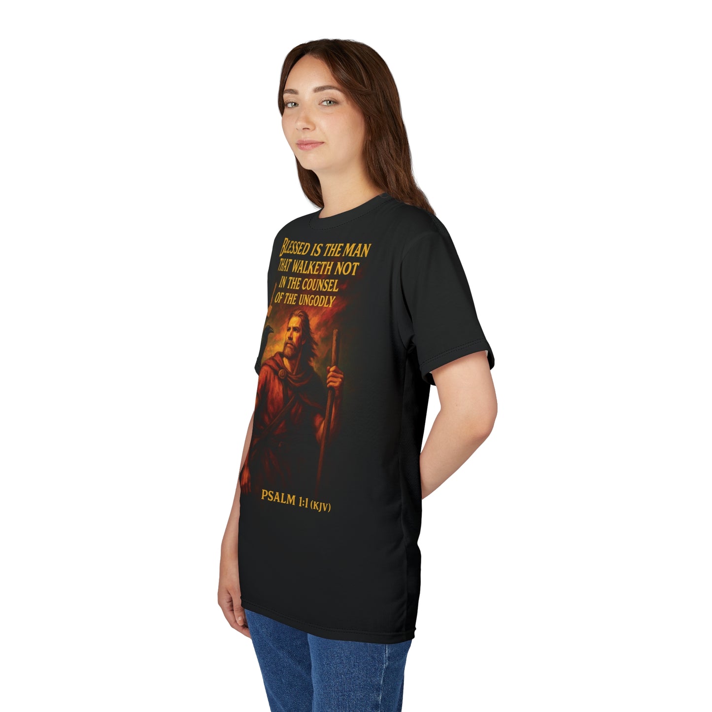 "Psalm 1:1 (KJV)", Wearable Art Unisex T-shirt (Void Black)
