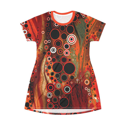 "Abstract #08", Wearable Fine Art T-Shirt Dress (Tangelo Orange Collar)