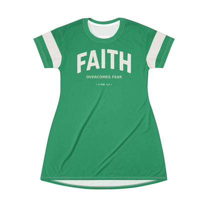 "Faith Overcomes Fear", T-Shirt Dress (Jade Green)