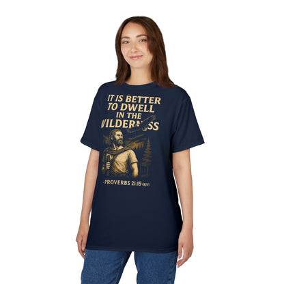 "Proverbs 21:19 (KJV)", Wearable Art Unisex T-shirt (Dark Cambridge Blue)