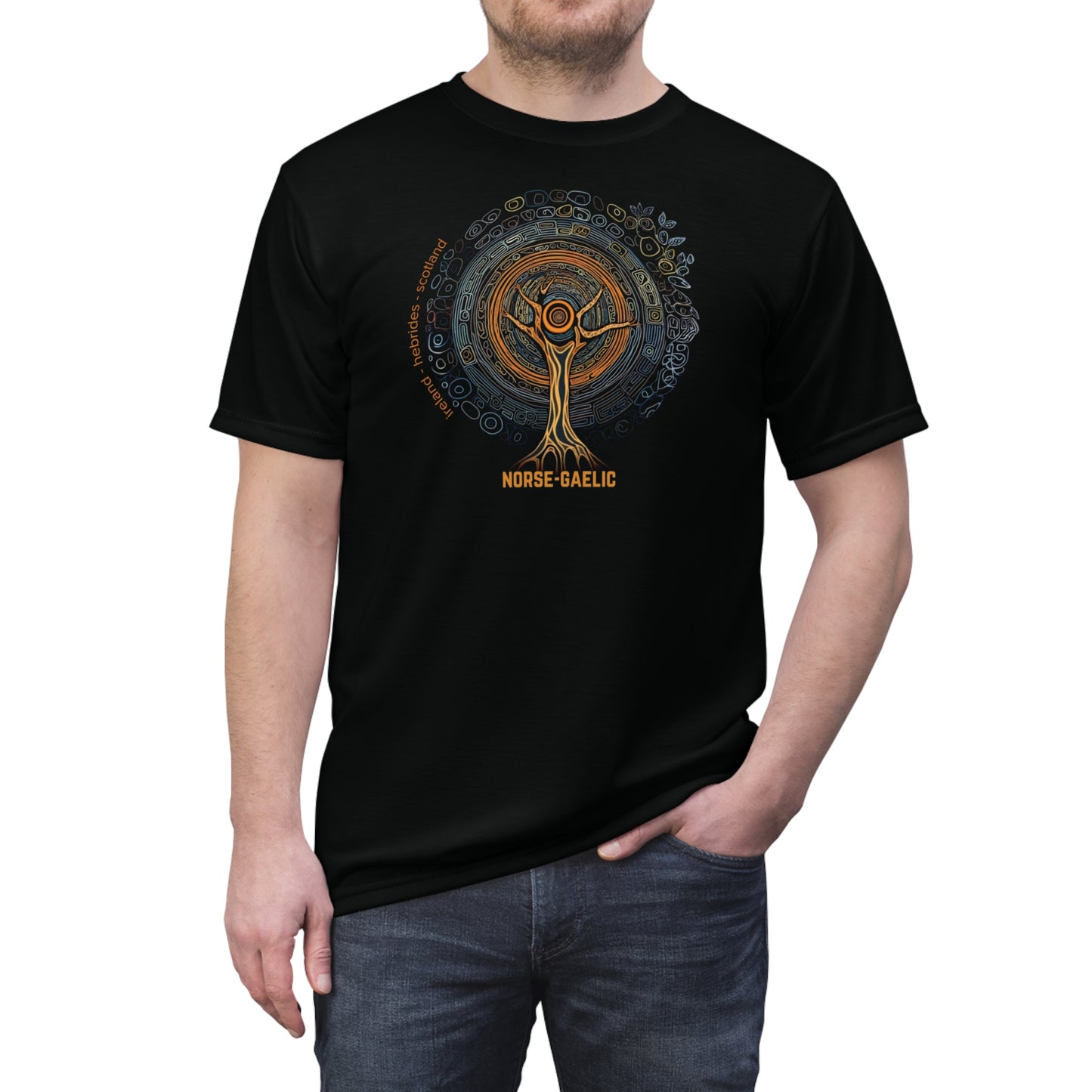"Norse-Gaelic Tree", Wearable Fine Art Unisex T-shirt (Peatshadow Black)