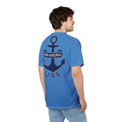 "USN Anchor", Unisex T-shirt (Pop Cyan-Atlantic Blue)